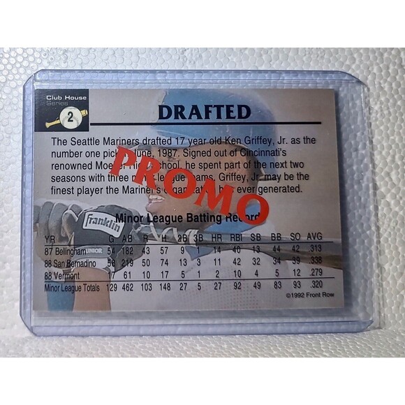 Ken Griffey Jr. 1992 Front Row MLB #2 Club House Series Baseball Card Mariners - Picture 2 of 2